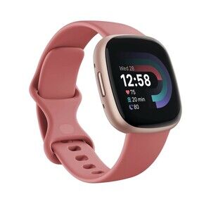 Fitbit Versa 4 Activity Tracker Watch Pink Sand Copper Rose Aluminum GPS HR Slep